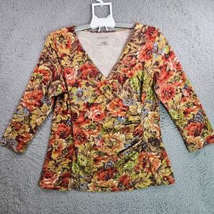 Talbots Wrap Top Women Medium‎ Floral Print Multi Color - M
